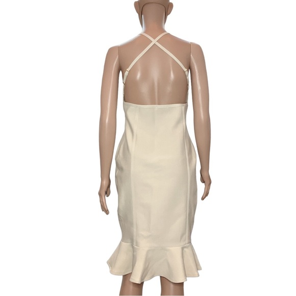 PETITE BANDAGE HALTER BODYCON MIDI DRESS, size 10, COLOR: Ivory - Picture 2 of 6